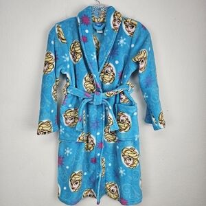 Disney Elsa Bathrobe Girls Sz M (8) Cozy Soft Plush Attached Belt Pockets EUC